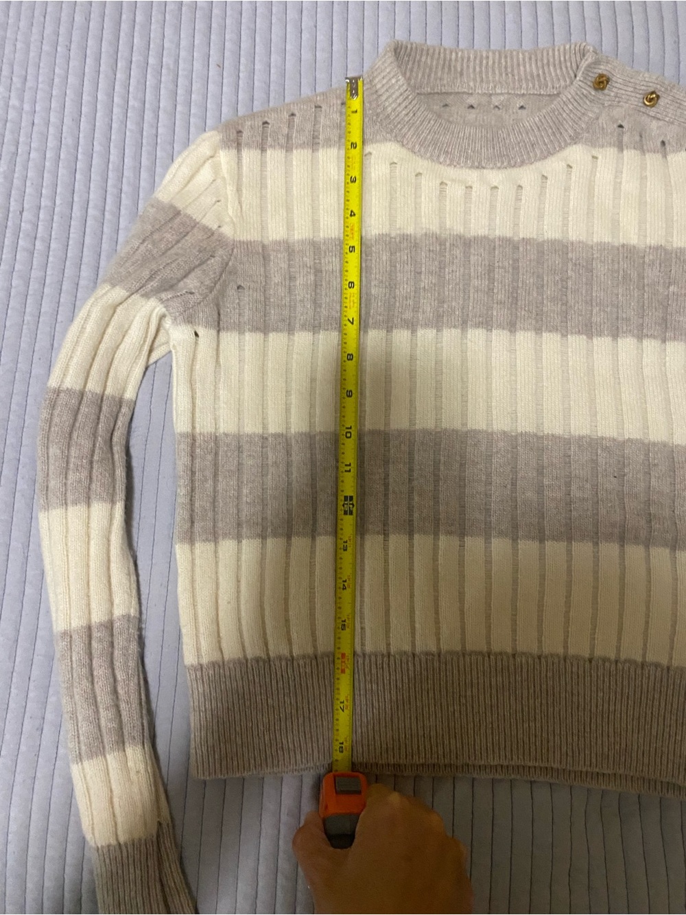 Max Mara Alfeo Striped Rib Wool Cashmere Cropped Sweater Gold Buttons Small - Picture 12 of 12